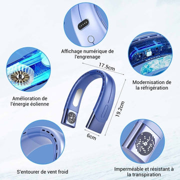 Ventilateur de cou sans pales 1500mah 5 vitesses réglables silencieux affichage numérique éventail de cou ventilateur portable